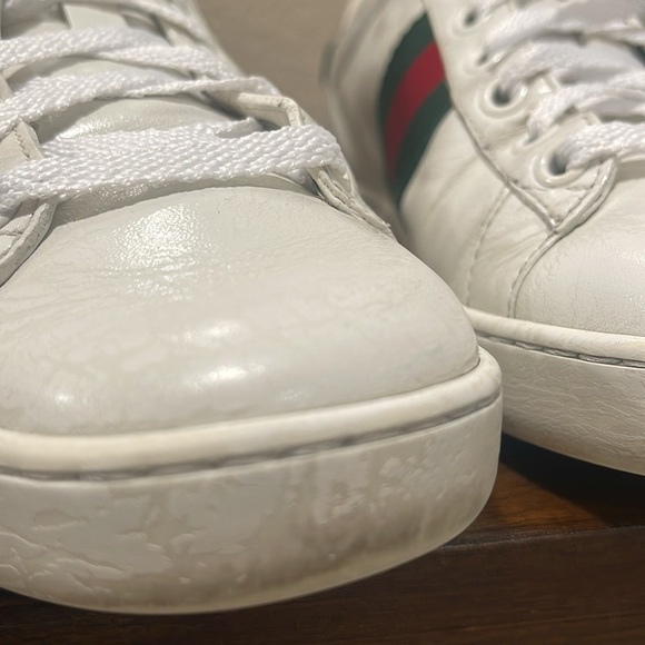 Gucci Ace Sneakers Authentic White Leather Monogram Green Web Sz 35.5 / 5.5 USA - Picture 17 of 17